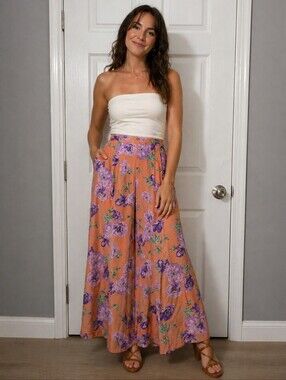 Ralph Lauren Made In Italy Floral Peach Wide-Leg Size 8